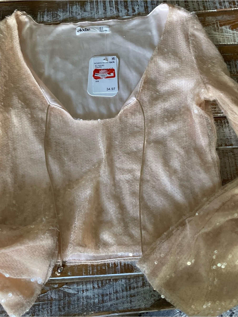 Elodie Blush Sequin Puff-Sleeve Square-Neck Top